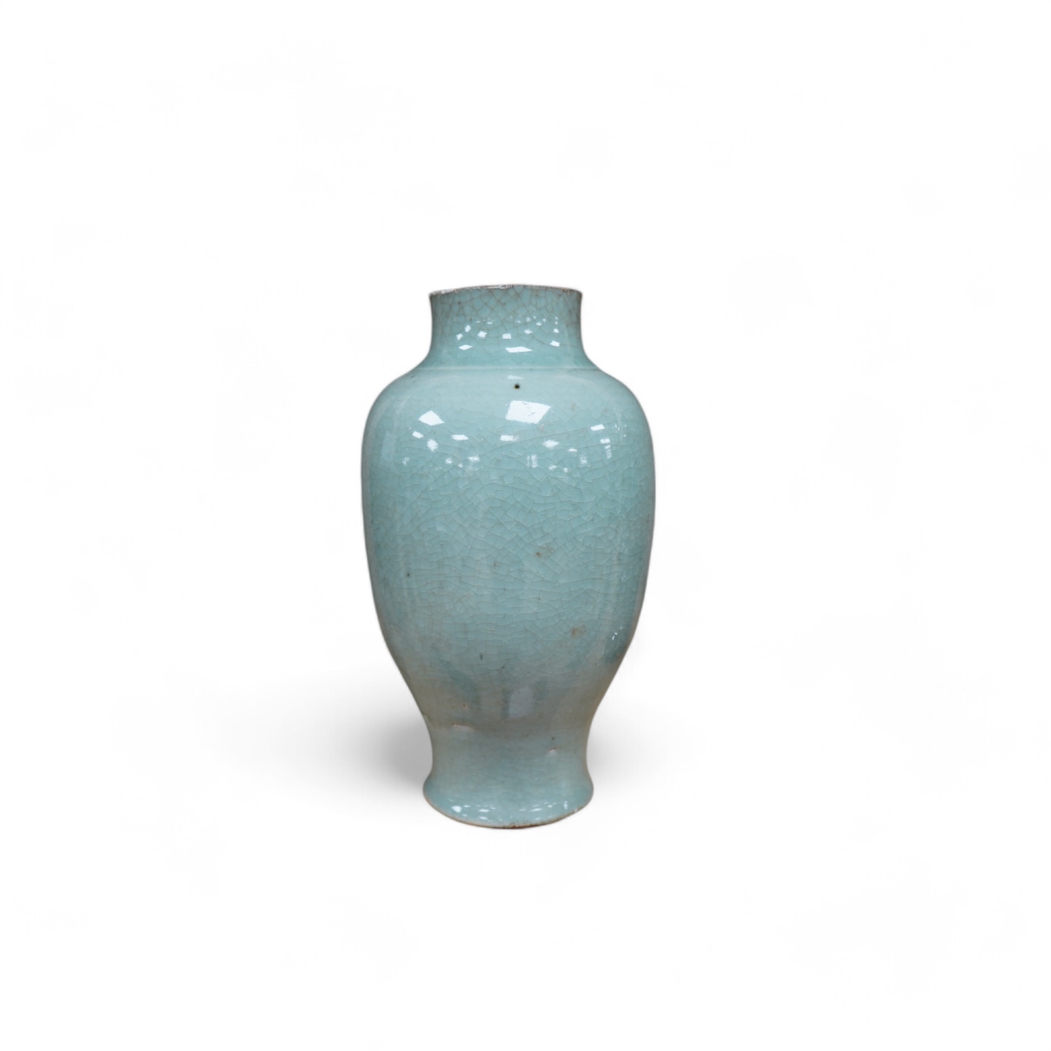 A 17th century Chinese celadon crackle glazed vase, 29cm. Condition - ground down
